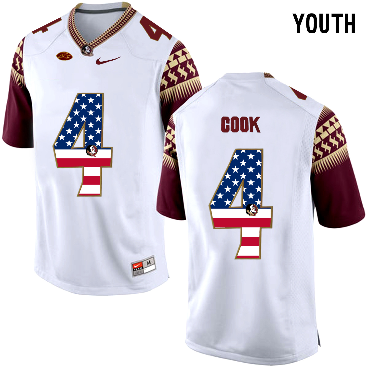 US Flag Fashion Youth Florida State Seminoles Dalvin Cook #4 College Football Limited Jersey  White